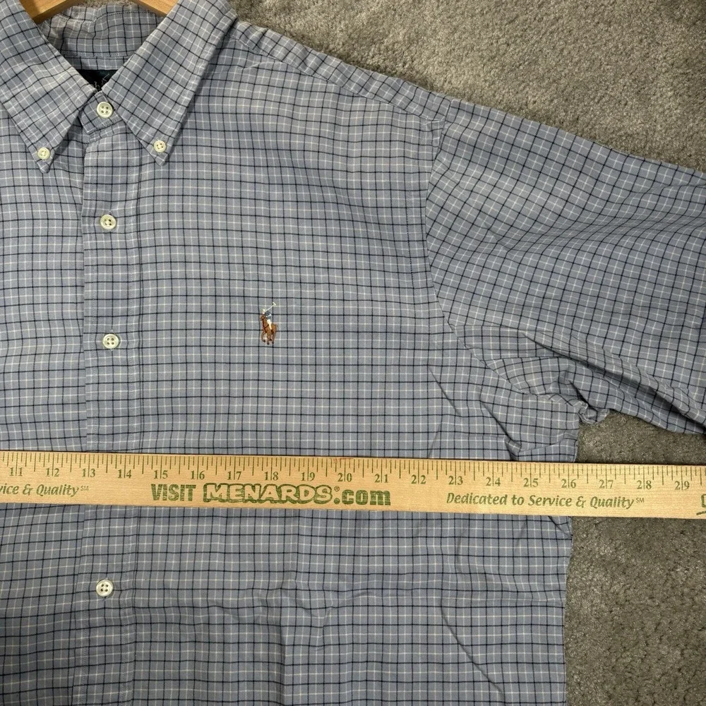 Vintage Polo Ralph Lauren Shirt Mens XL Light Blue Plaid Long Sleeve Logo 90s